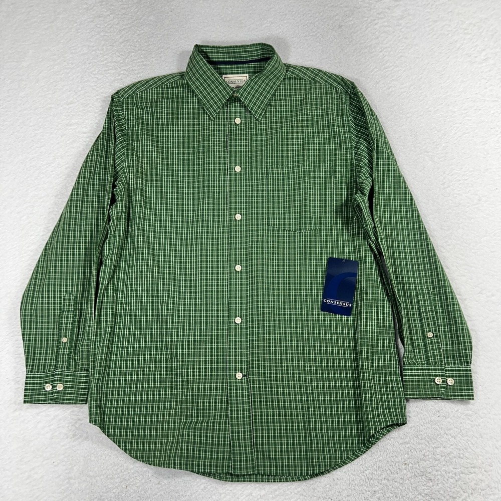Consensus Mens Flannel Shirt Large Green Button Up Brushed Cotton Canvas NWT